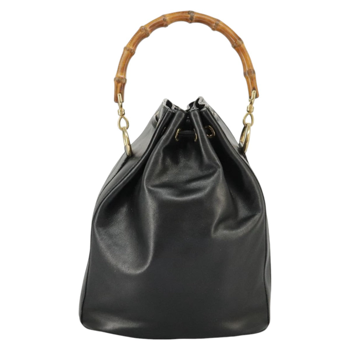 GUCCI Bamboo Hand Bag Leather 2way Black Gold 001 2855 1657 0 97521