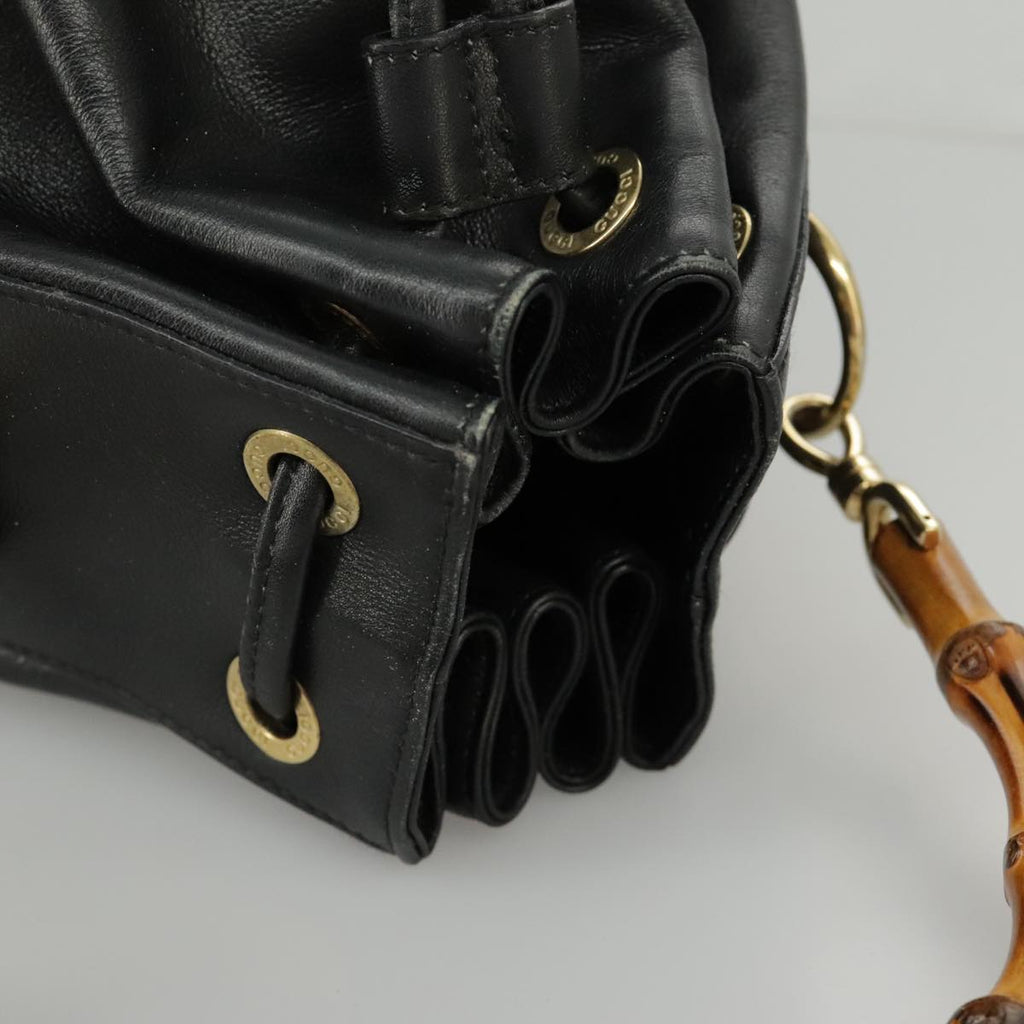 GUCCI Bamboo Hand Bag Leather 2way Black Gold 001 2855 1657 0 97521