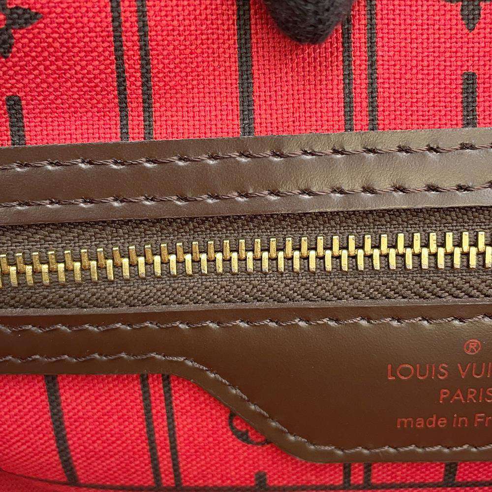 LOUIS VUITTON Neverfull Red N51109 Damier Ebene Canvas Size PM