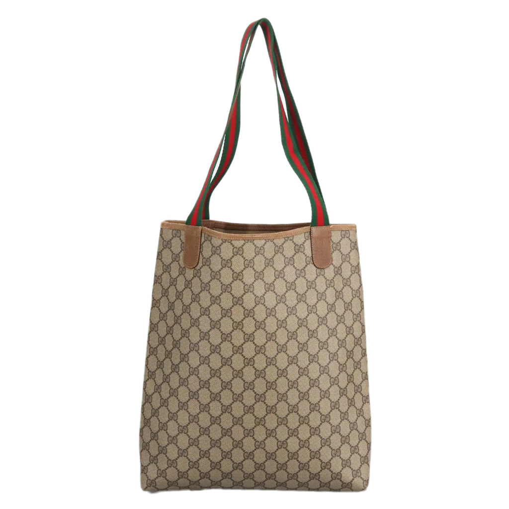 GUCCI GG Supreme Web Sherry Line Tote Bag PVC Leather Beige 89 02 003 97523