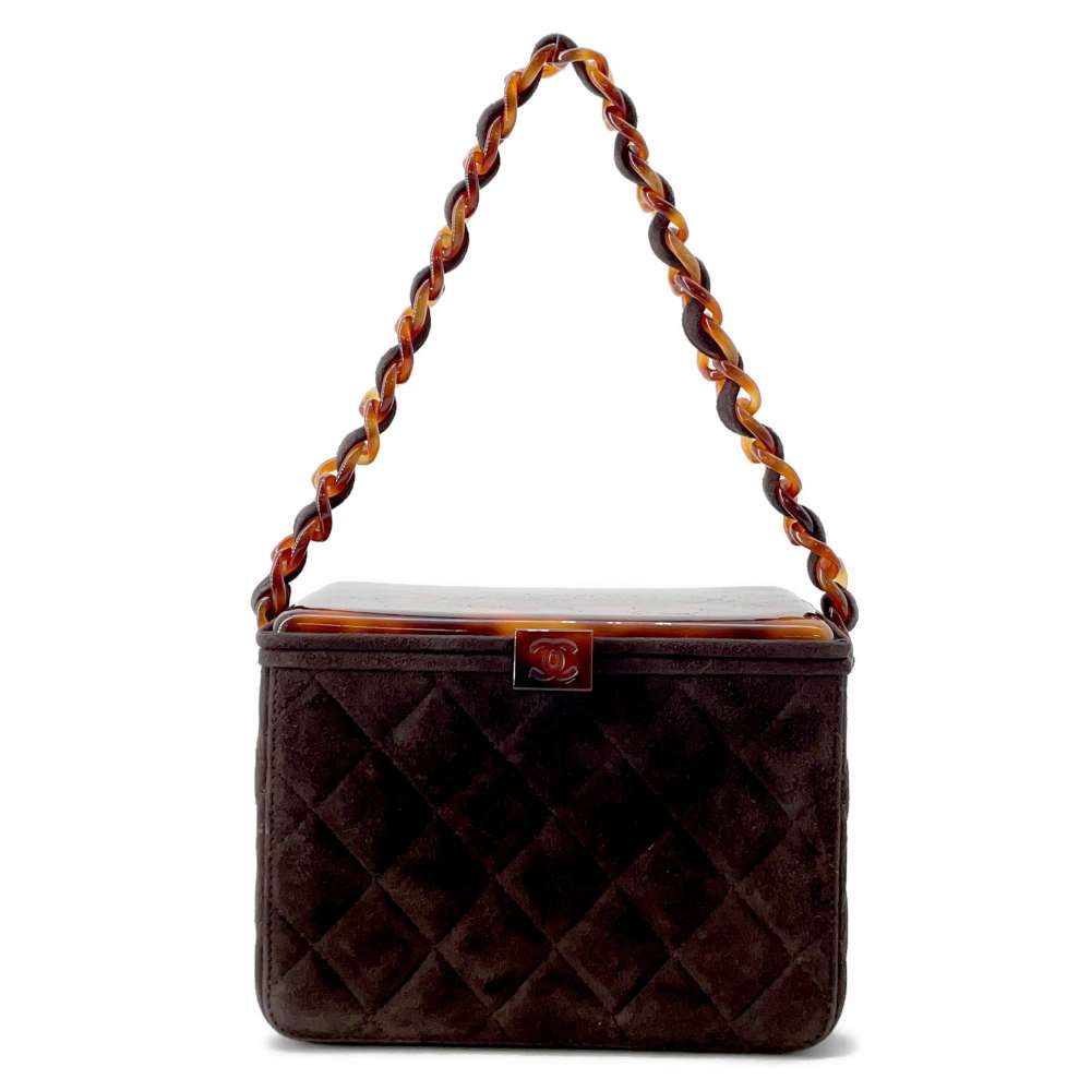 CHANEL Vanity Bag Plastic Chain Brown Suede Plastic