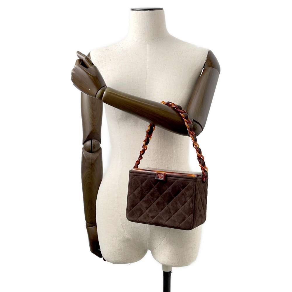 CHANEL Vanity Bag Plastic Chain Brown Suede Plastic