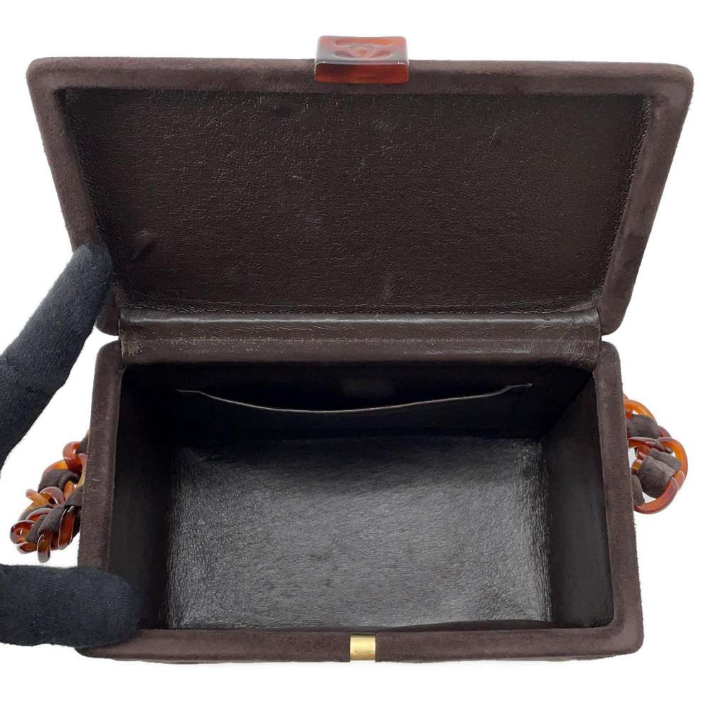 CHANEL Vanity Bag Plastic Chain Brown Suede Plastic