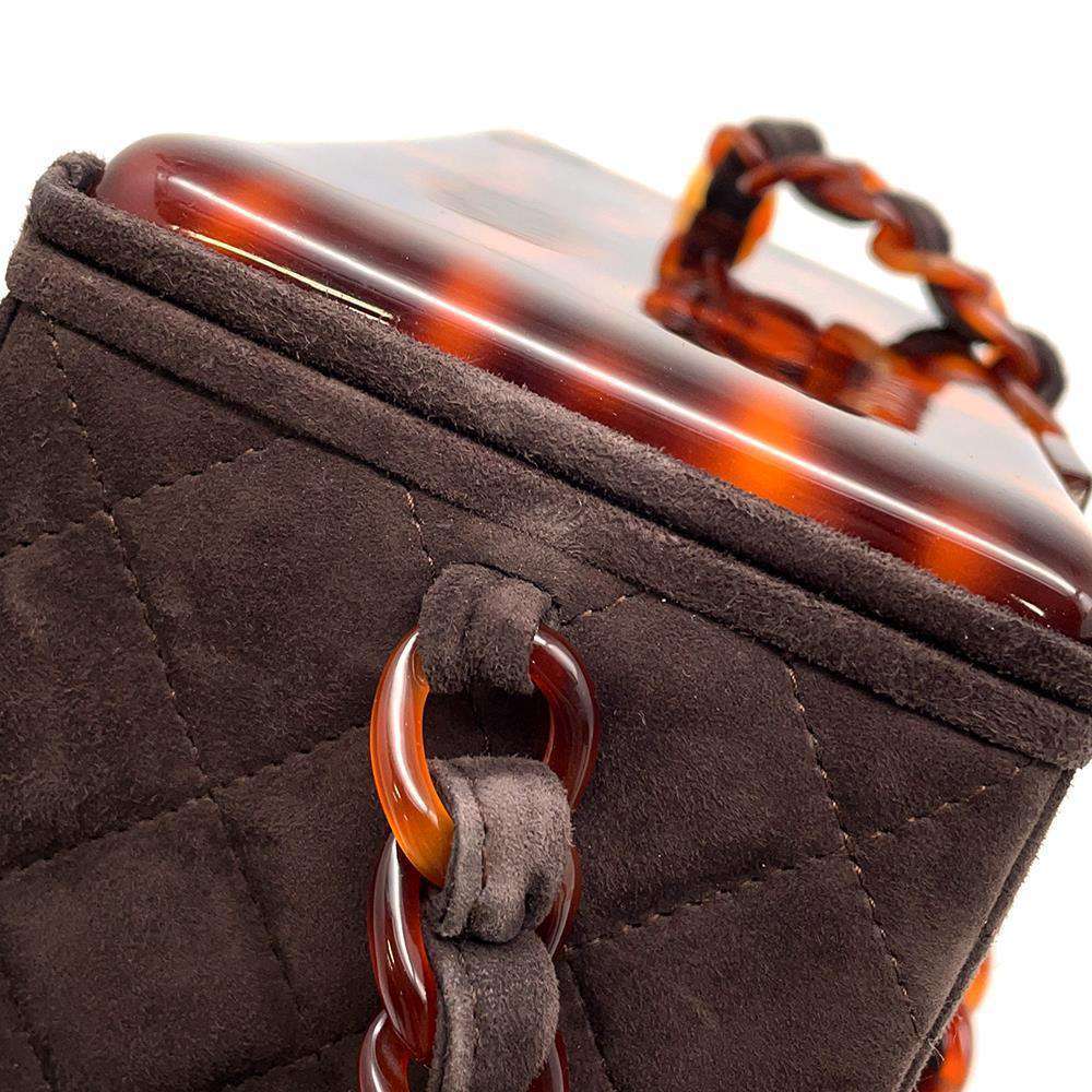 CHANEL Vanity Bag Plastic Chain Brown Suede Plastic