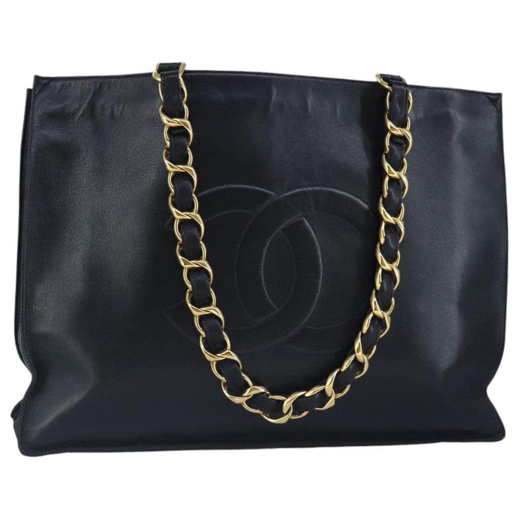 CHANEL COCO Mark Chain Tote Bag Leather Black Gold CC 97552A