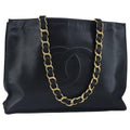 CHANEL COCO Mark Chain Tote Bag Leather Black Gold CC 97552A