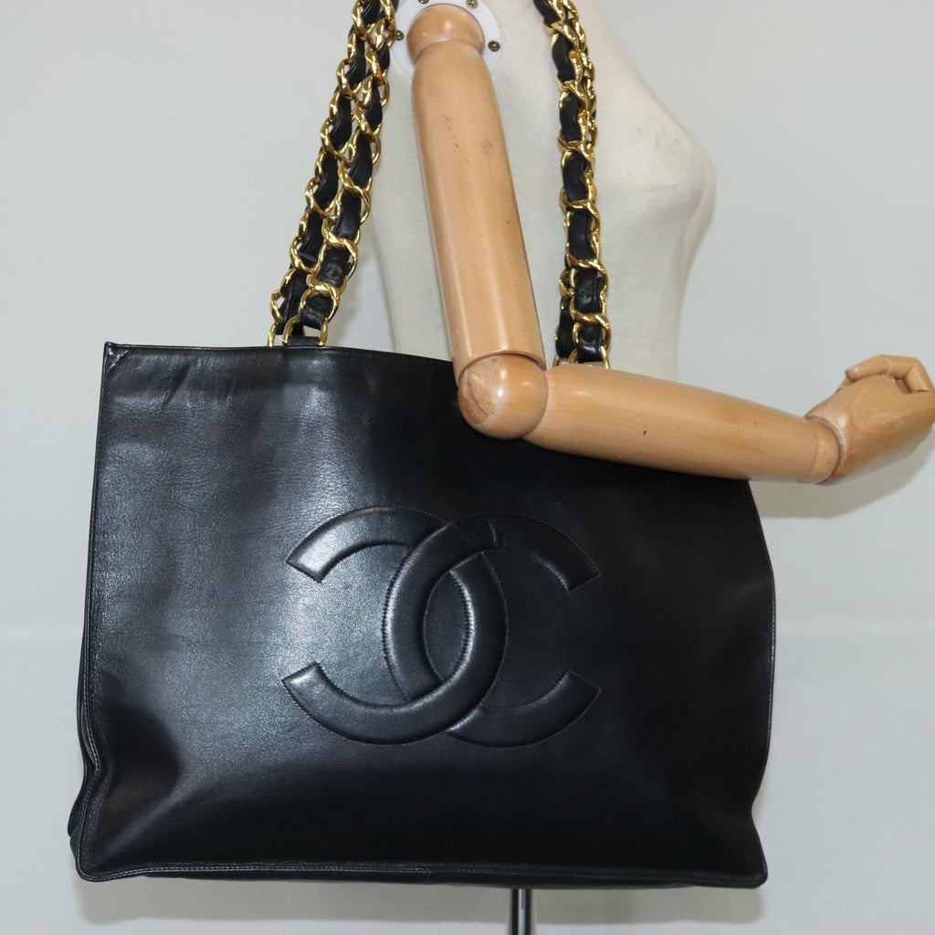 CHANEL COCO Mark Chain Tote Bag Leather Black Gold CC 97552A