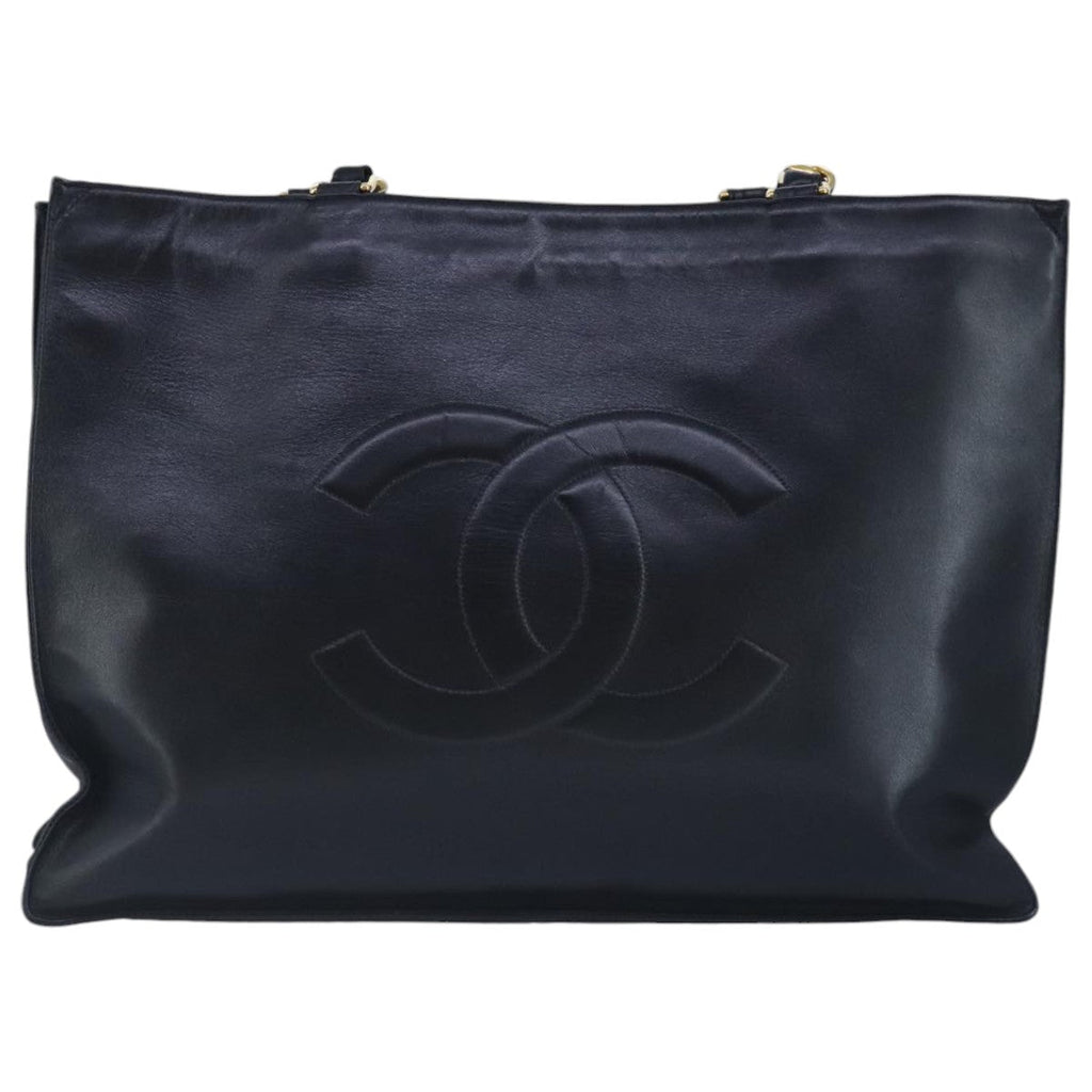 CHANEL COCO Mark Chain Tote Bag Leather Black Gold CC 97552A