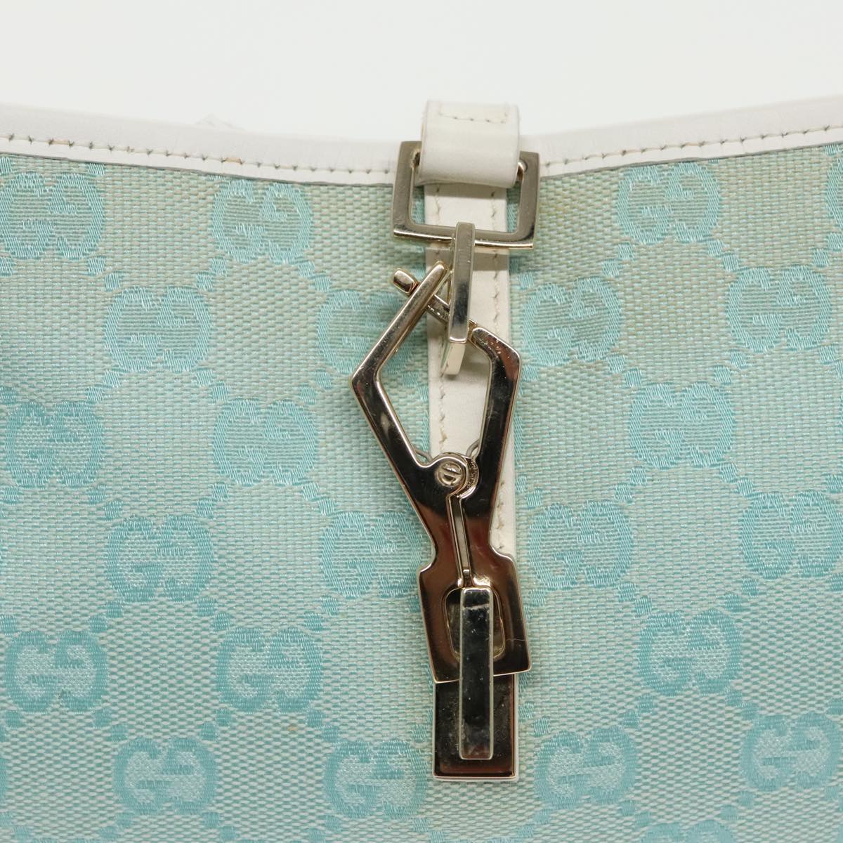GUCCI Jackie GG Canvas Shoulder Bag Light Blue Gold 001 4057 97615