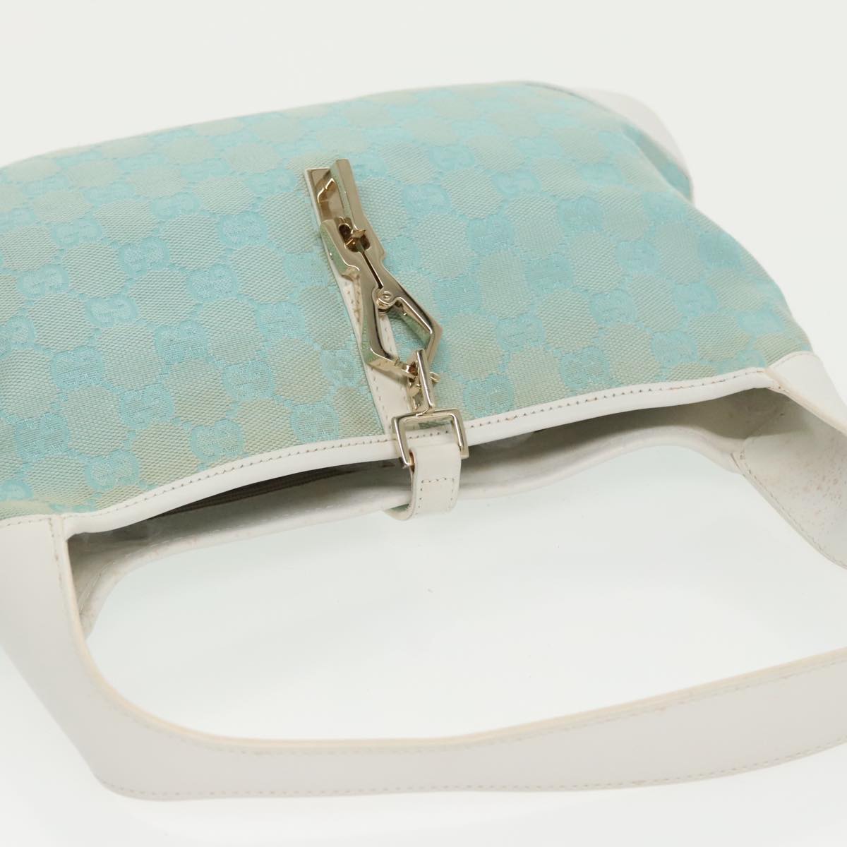 GUCCI Jackie GG Canvas Shoulder Bag Light Blue Gold 001 4057 97615