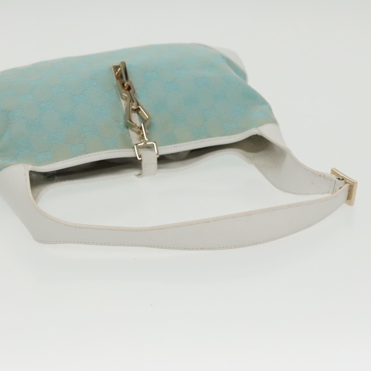 GUCCI Jackie GG Canvas Shoulder Bag Light Blue Gold 001 4057 97615