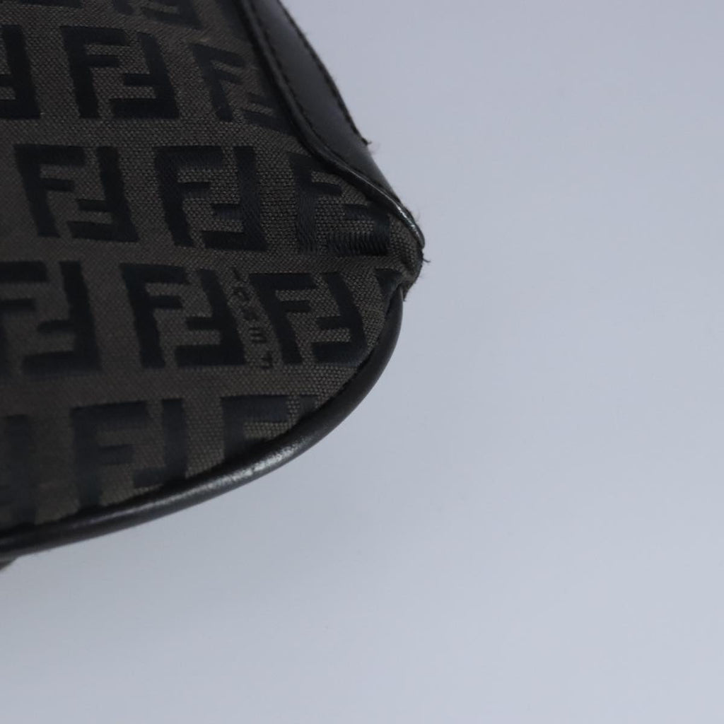 FENDI Zucchino Canvas Shoulder Bag Black Silver 97617
