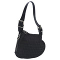 FENDI Zucchino Canvas Shoulder Bag Black Silver 97617