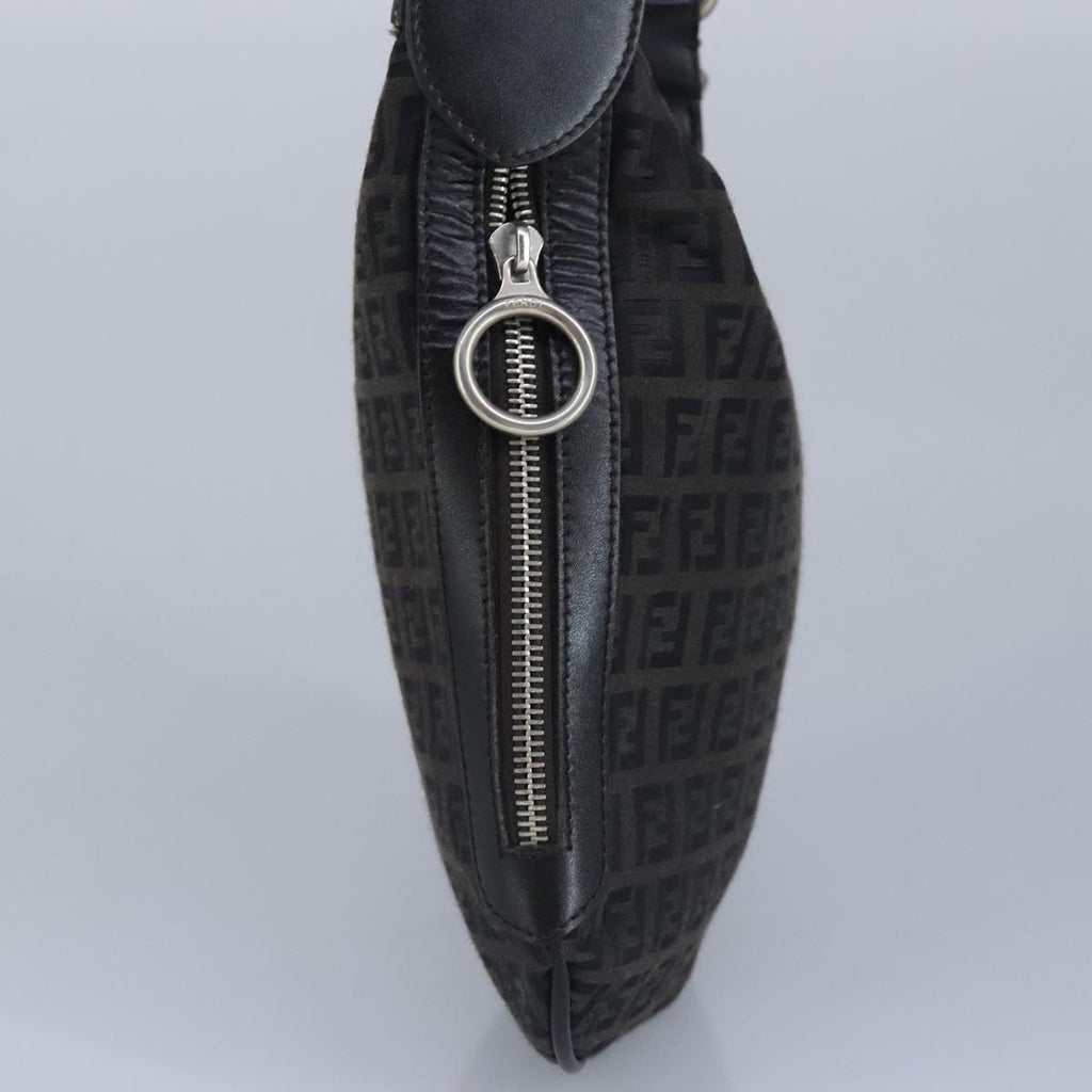 FENDI Zucchino Canvas Shoulder Bag Black Silver 97617