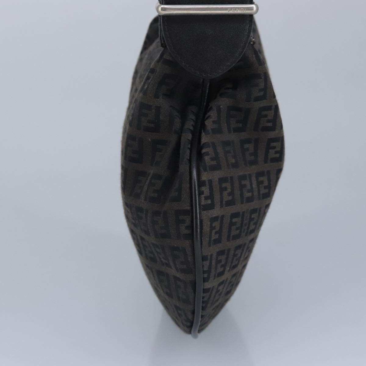 FENDI Zucchino Canvas Shoulder Bag Black Silver 97617