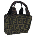 FENDI Zucca Canvas Hand Bag Brown Black 97622