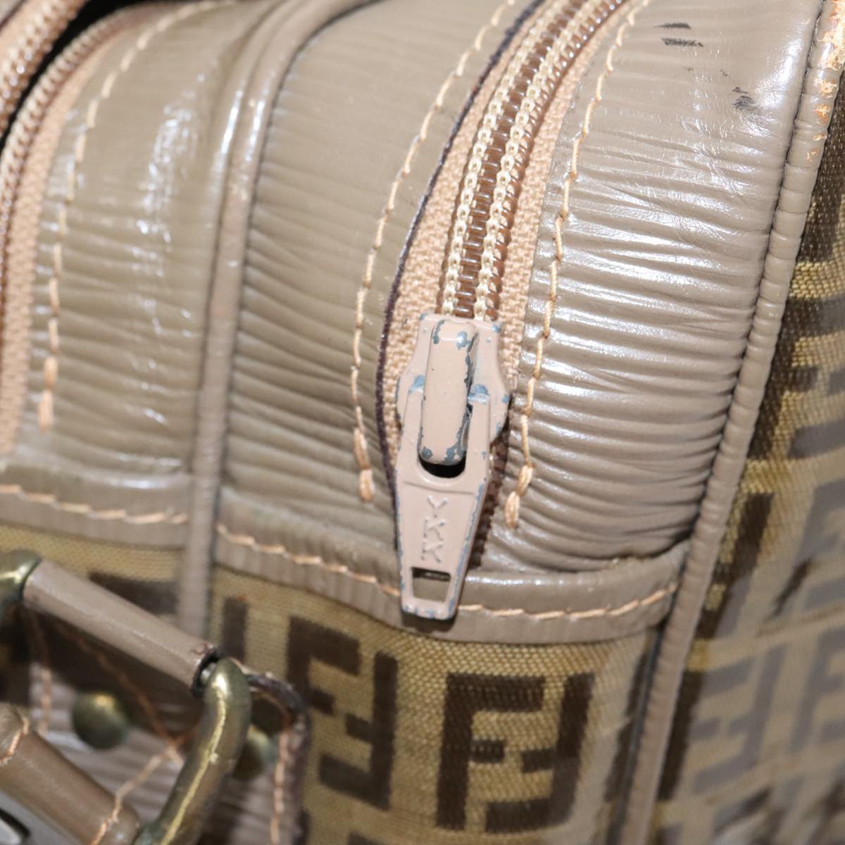 FENDI Zucchino Canvas Shoulder Bag Old Model Beige 97647