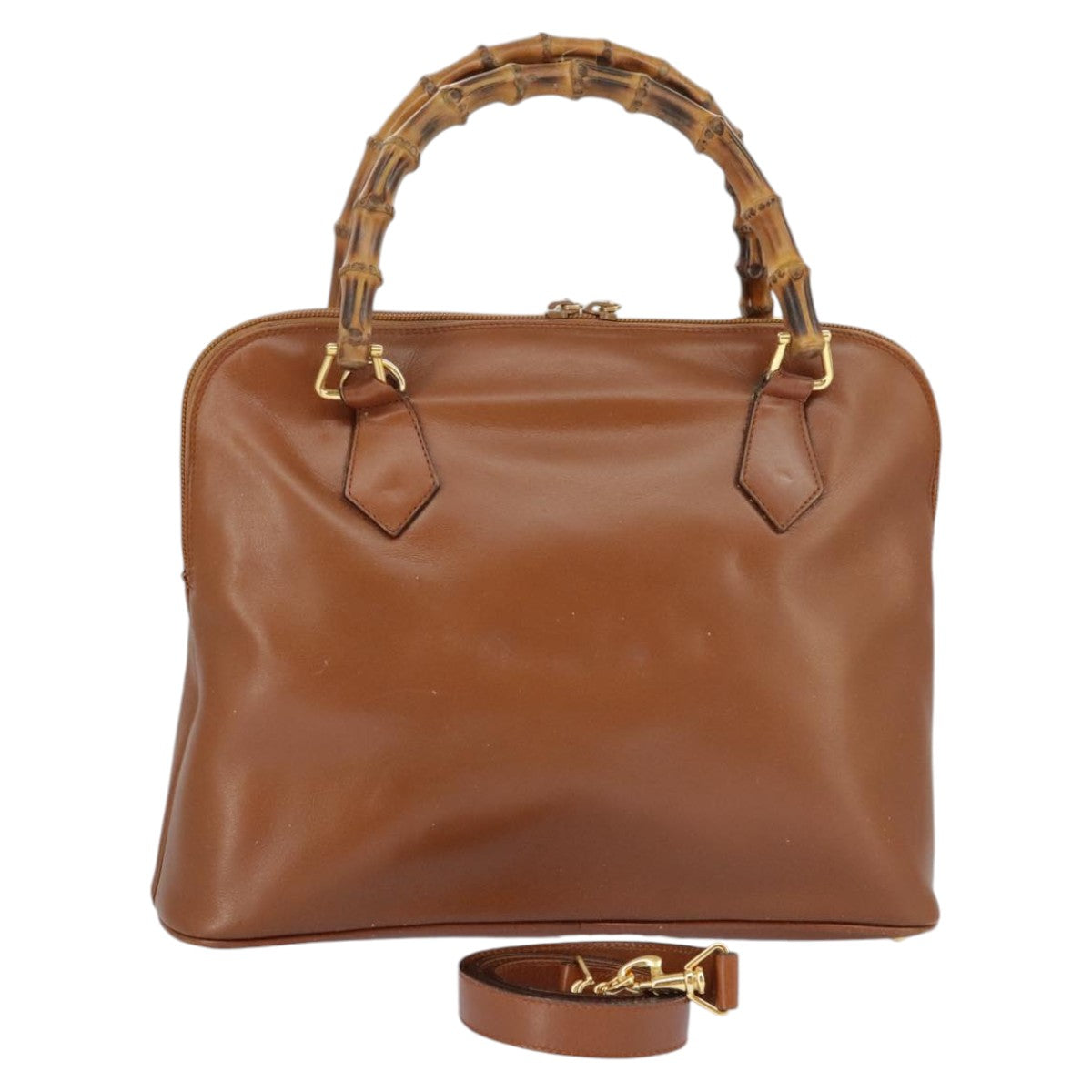 GUCCI Bamboo Hand Bag Leather 2way Brown Gold 97683