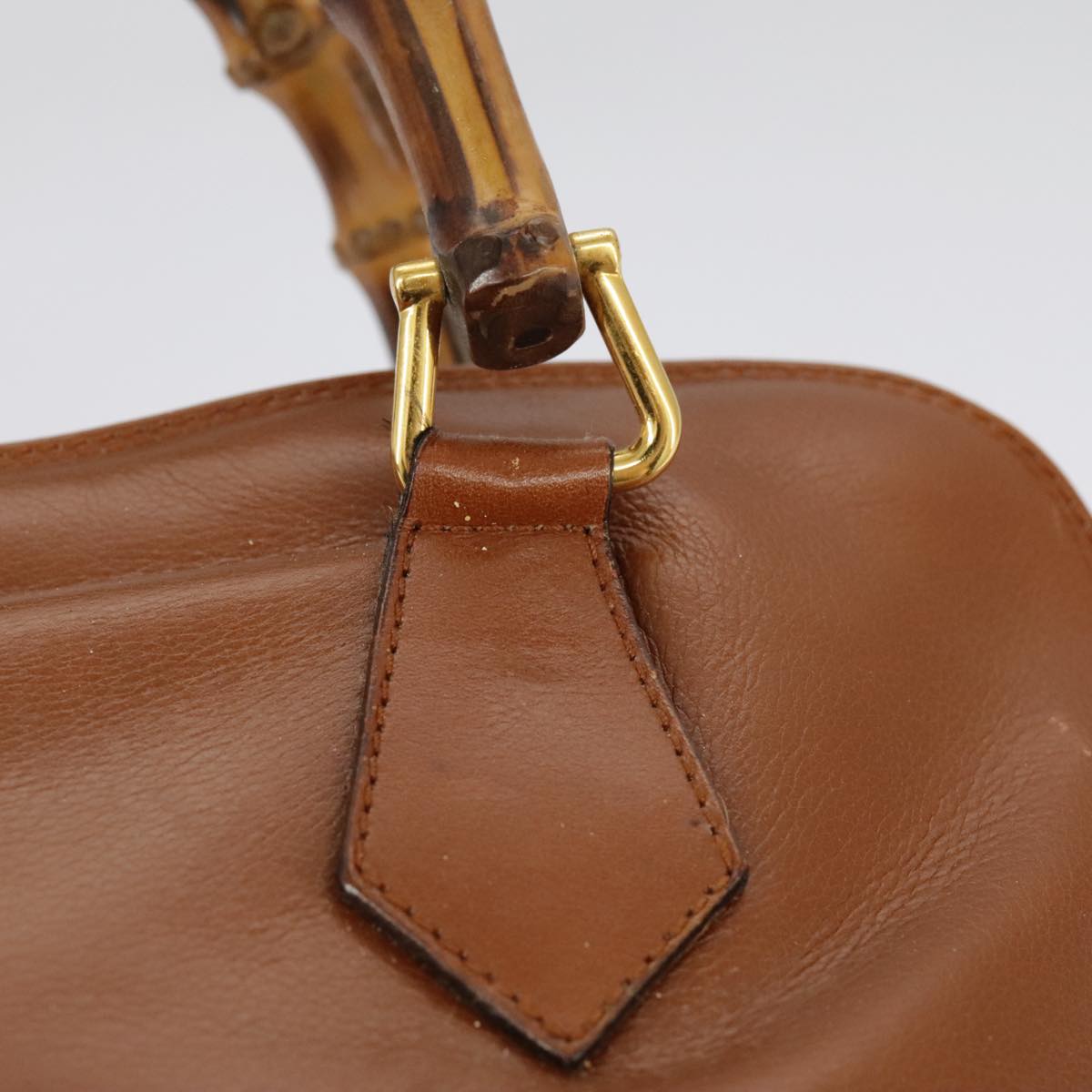 GUCCI Bamboo Hand Bag Leather 2way Brown Gold 97683