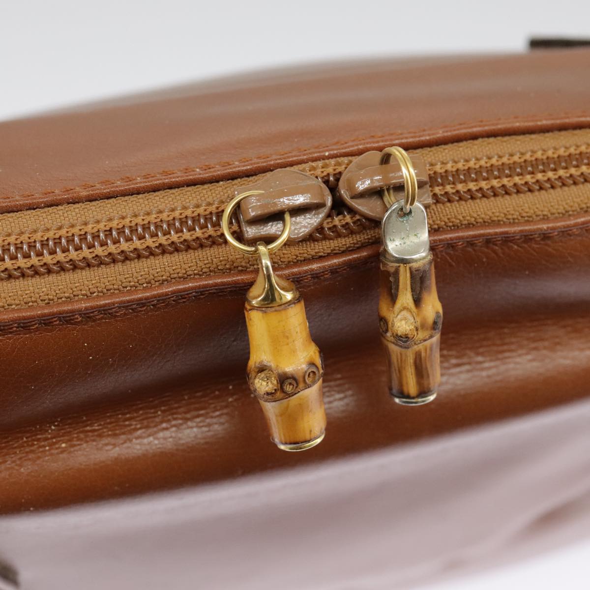 GUCCI Bamboo Hand Bag Leather 2way Brown Gold 97683