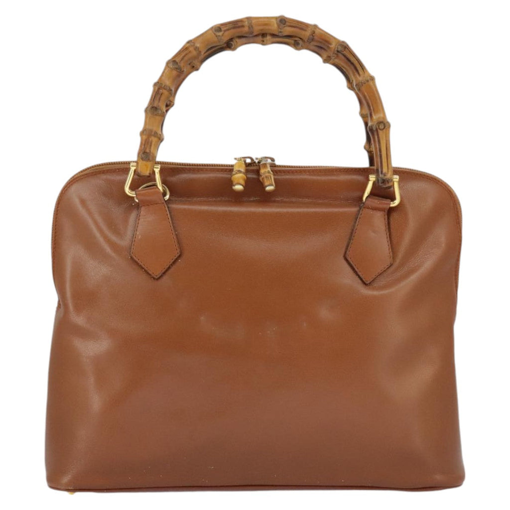 GUCCI Bamboo Hand Bag Leather 2way Brown Gold 97683
