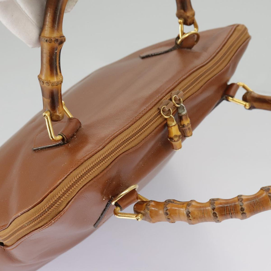 GUCCI Bamboo Hand Bag Leather 2way Brown Gold 97683
