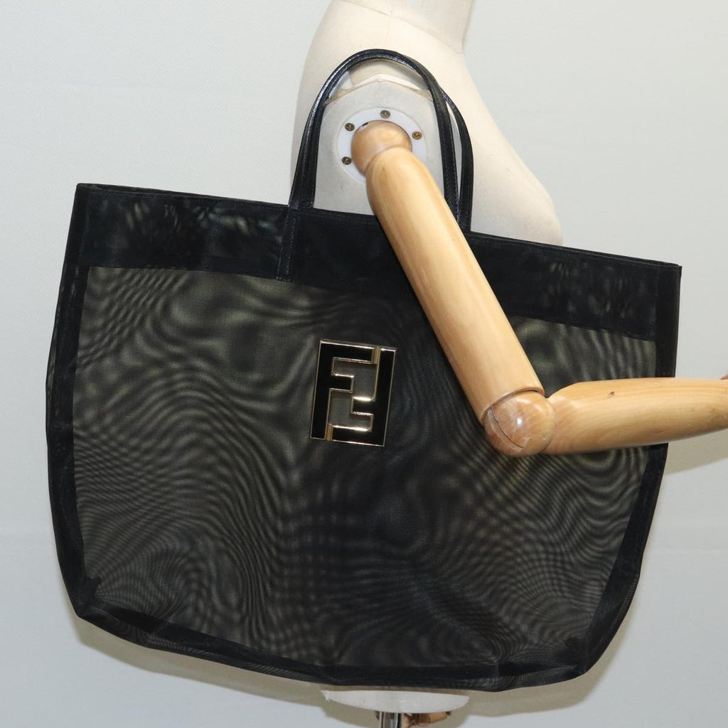 FENDI Mesh Tote Bag Nylon Black Gold 97689