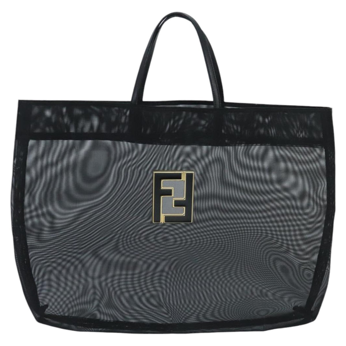FENDI Mesh Tote Bag Nylon Black Gold 97689