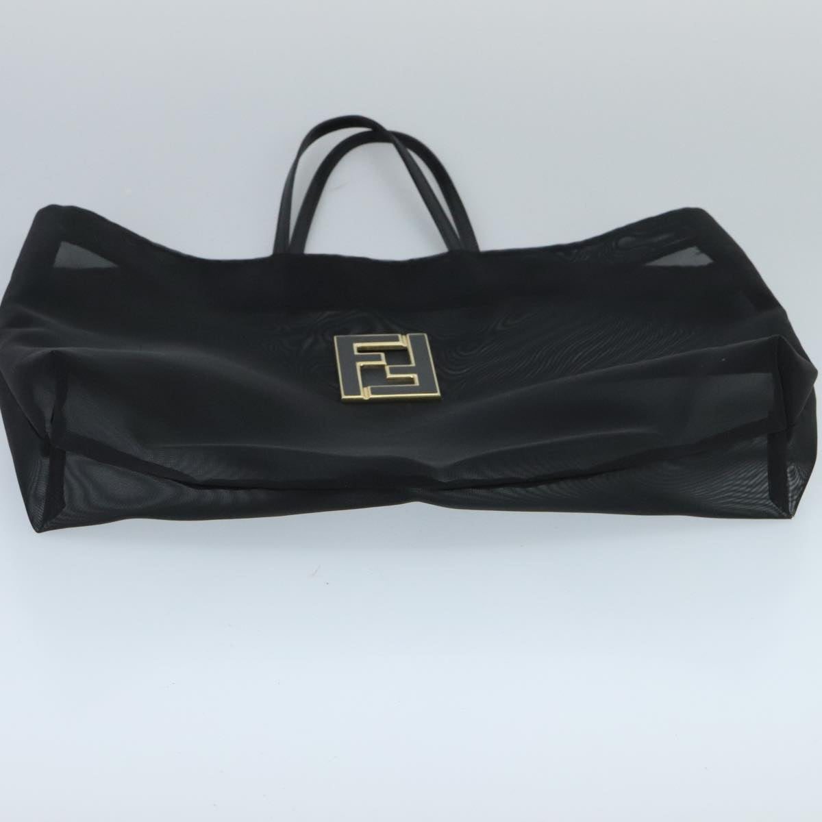 FENDI Mesh Tote Bag Nylon Black Gold 97689