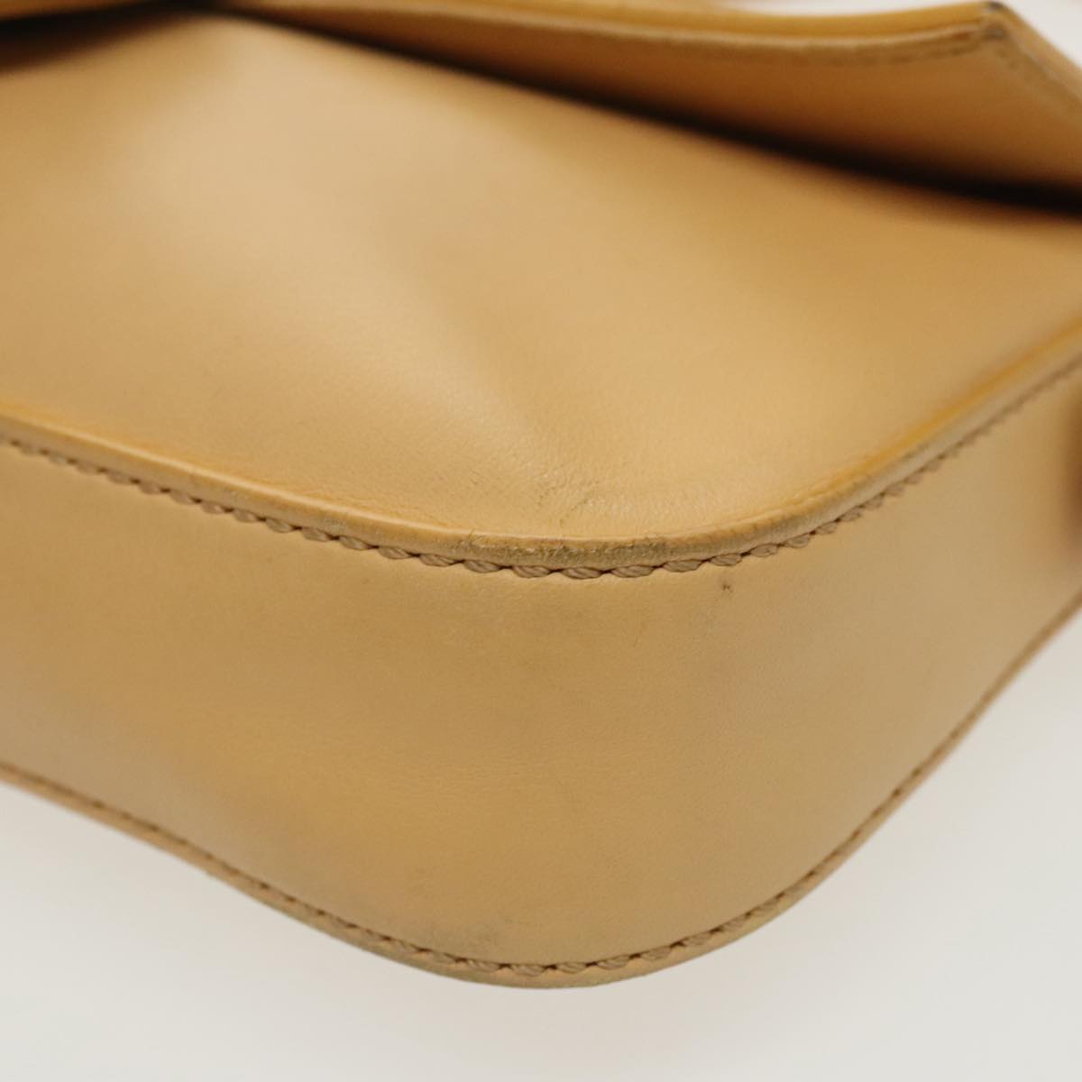 FENDI Mamma Baguette Shoulder Bag Leather 2way Beige Silver 97736