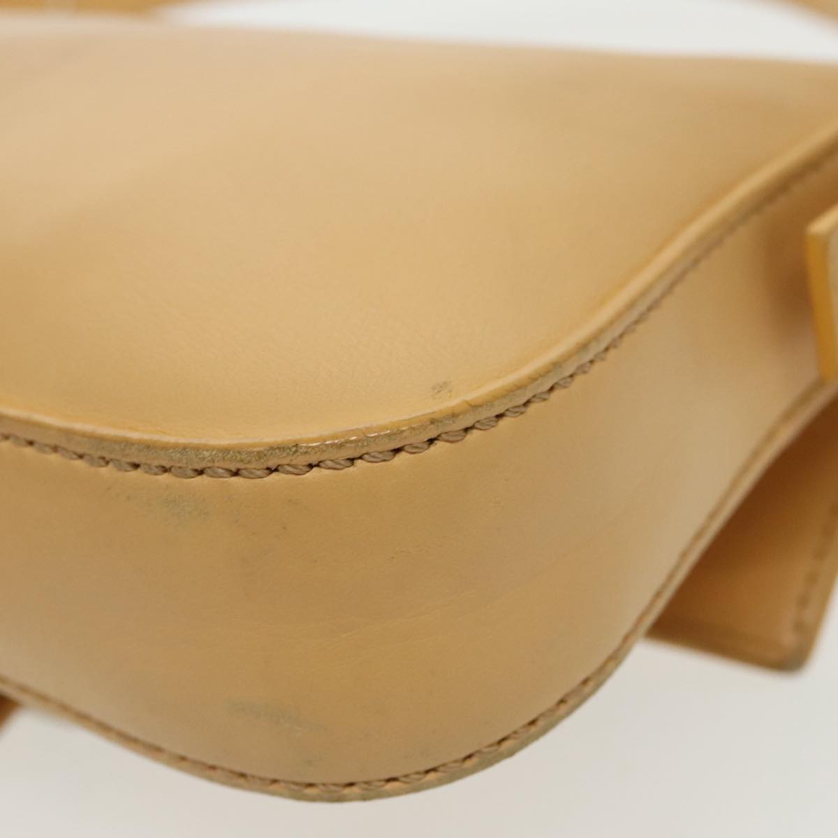 FENDI Mamma Baguette Shoulder Bag Leather 2way Beige Silver 97736