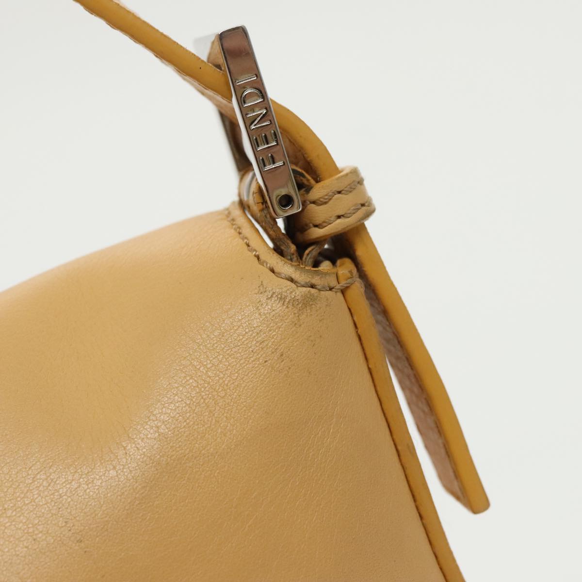 FENDI Mamma Baguette Shoulder Bag Leather 2way Beige Silver 97736