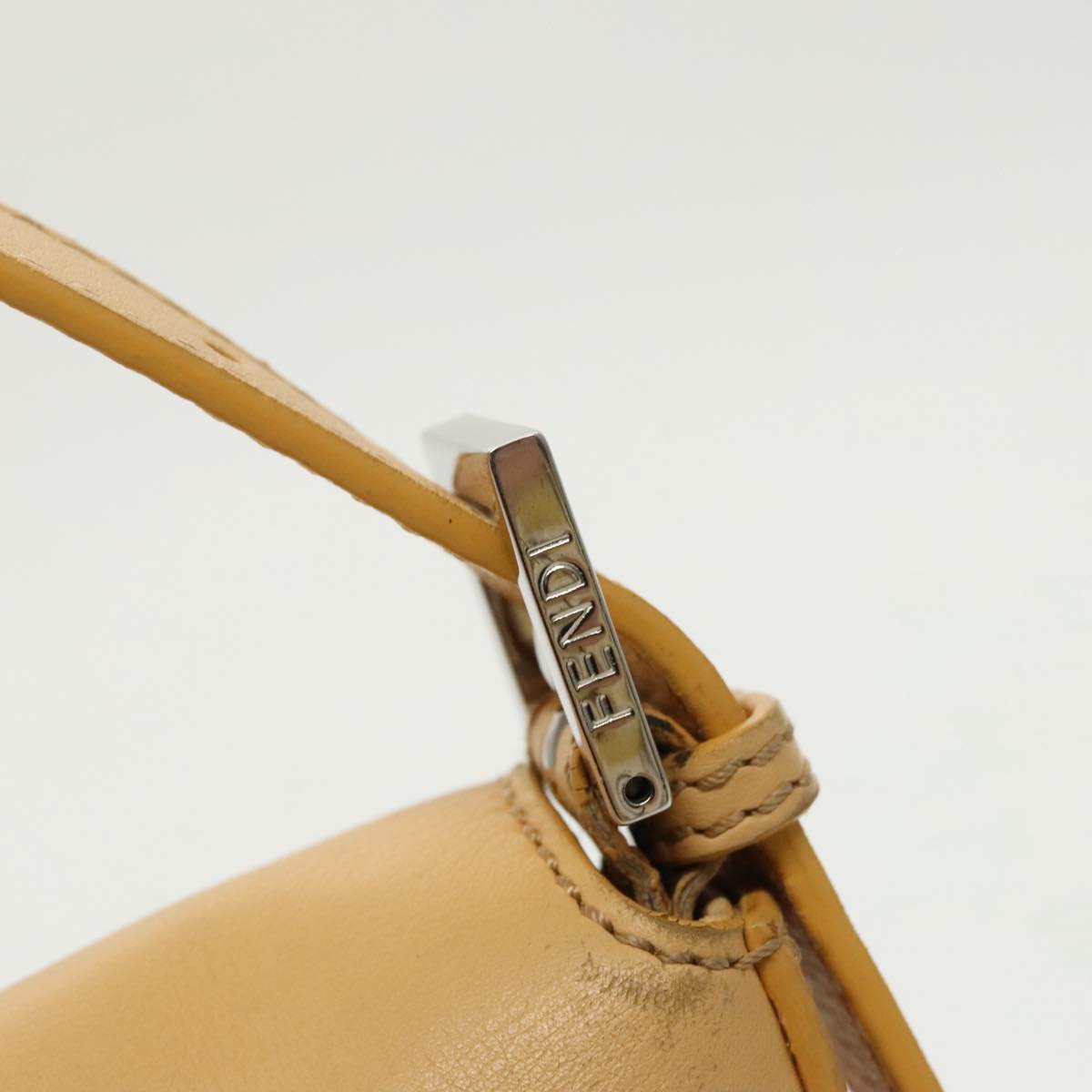 FENDI Mamma Baguette Shoulder Bag Leather 2way Beige Silver 97736