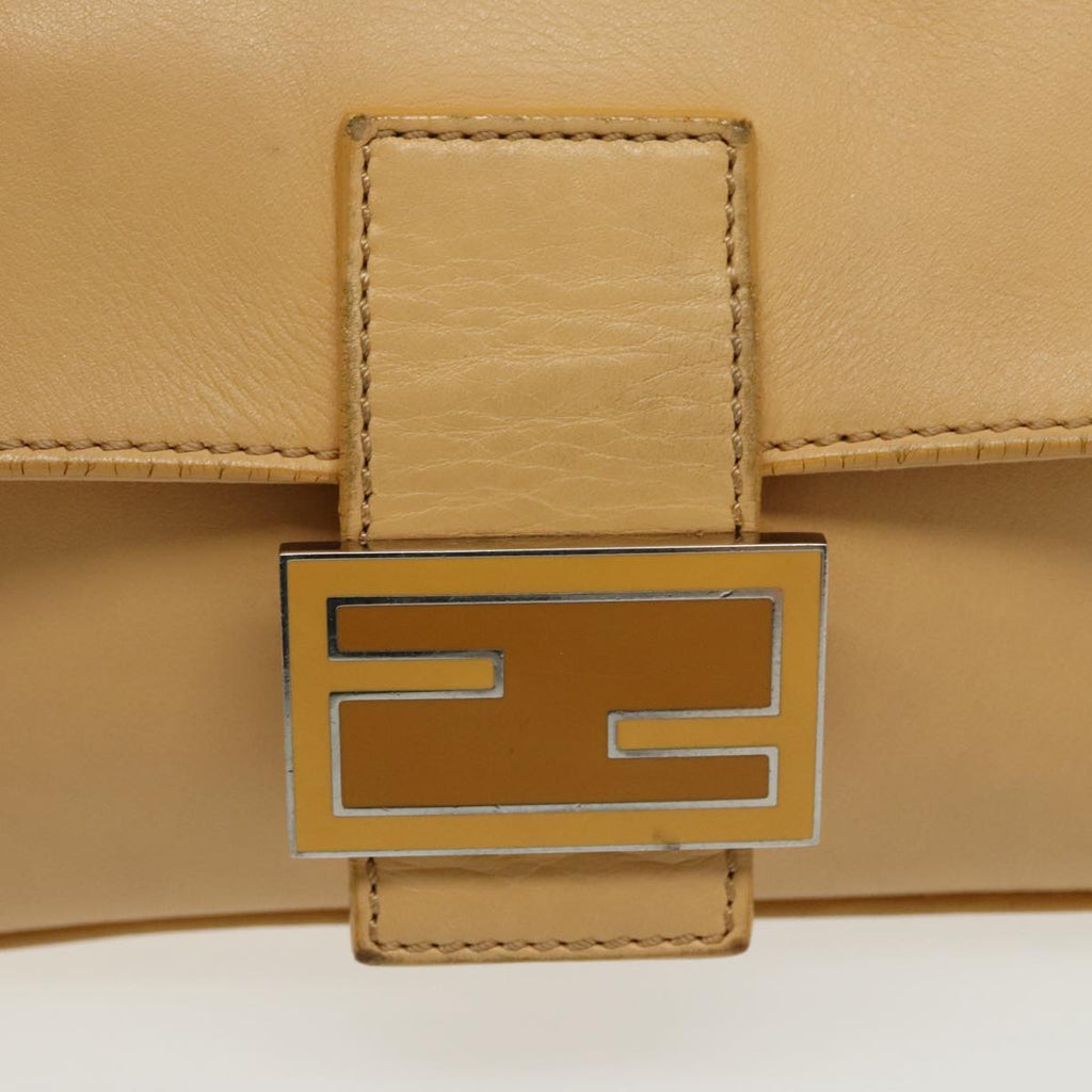 FENDI Mamma Baguette Shoulder Bag Leather 2way Beige Silver 97736