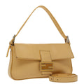 FENDI Mamma Baguette Shoulder Bag Leather 2way Beige Silver 97736