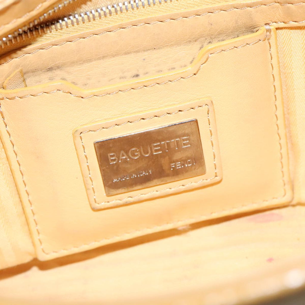 FENDI Mamma Baguette Shoulder Bag Leather 2way Beige Silver 97736