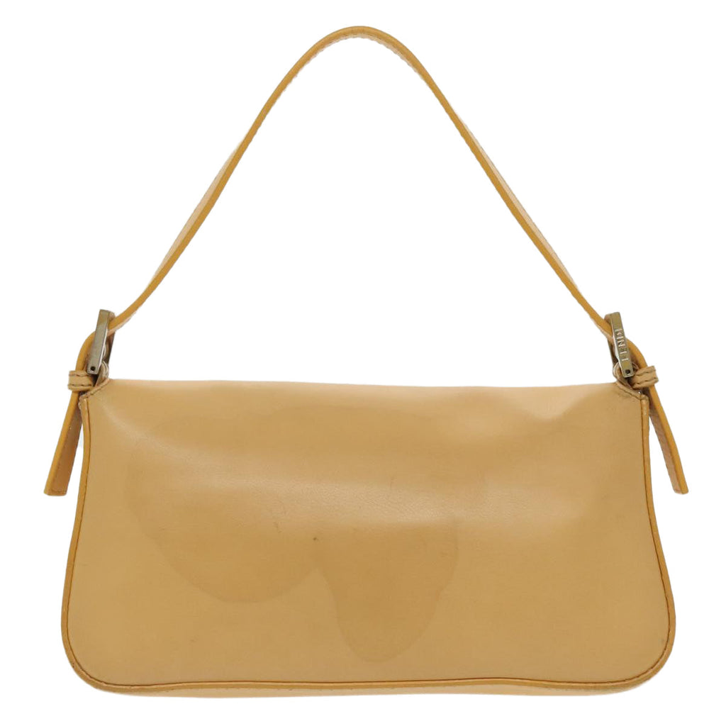 FENDI Mamma Baguette Shoulder Bag Leather 2way Beige Silver 97736
