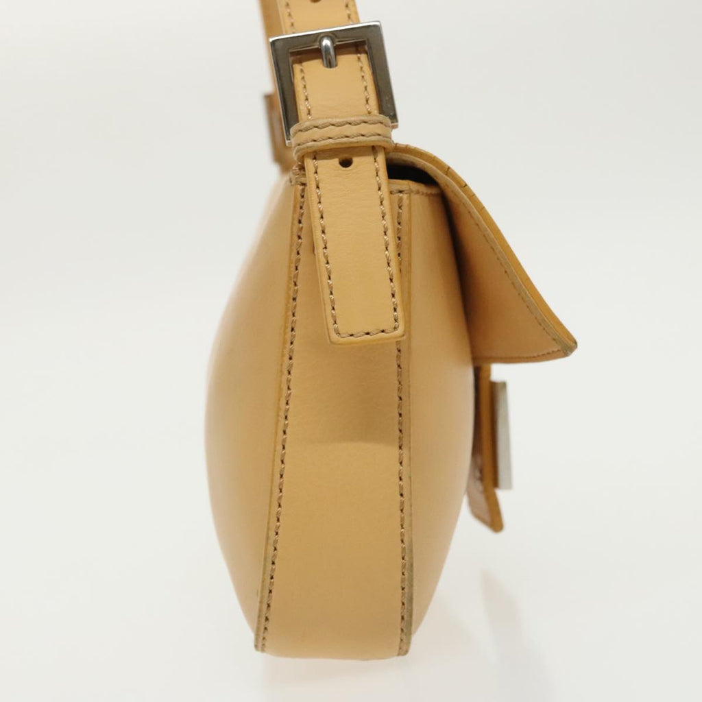 FENDI Mamma Baguette Shoulder Bag Leather 2way Beige Silver 97736