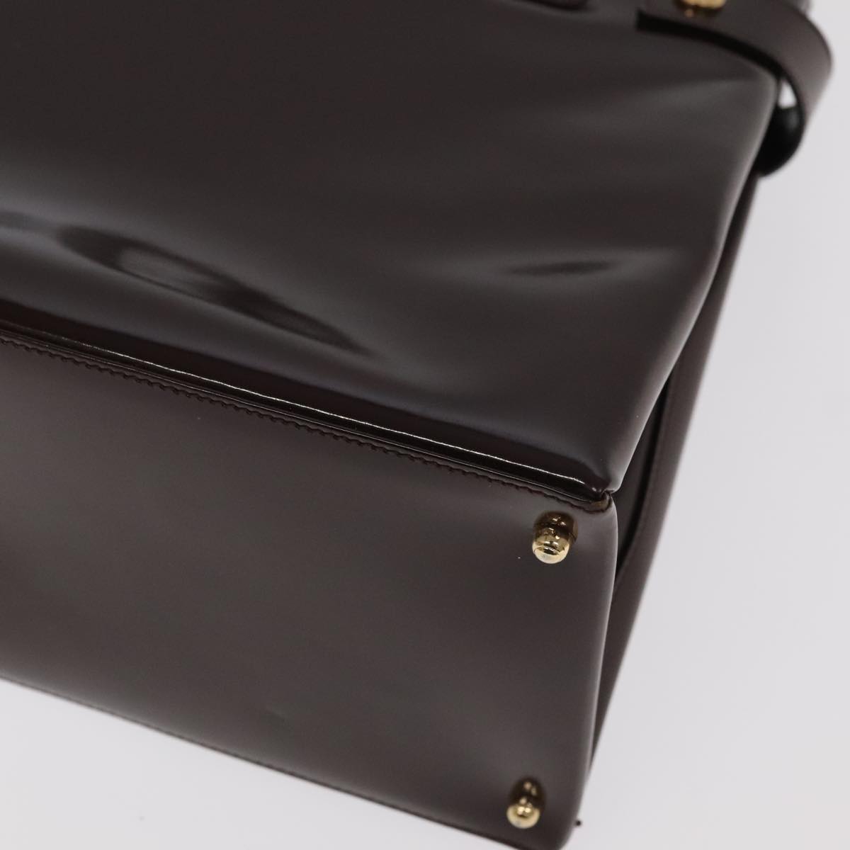 GUCCI Hand Bag Patent leather Brown Gold 97738
