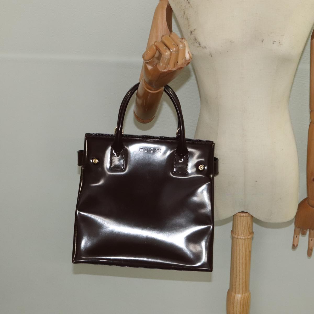 GUCCI Hand Bag Patent leather Brown Gold 97738