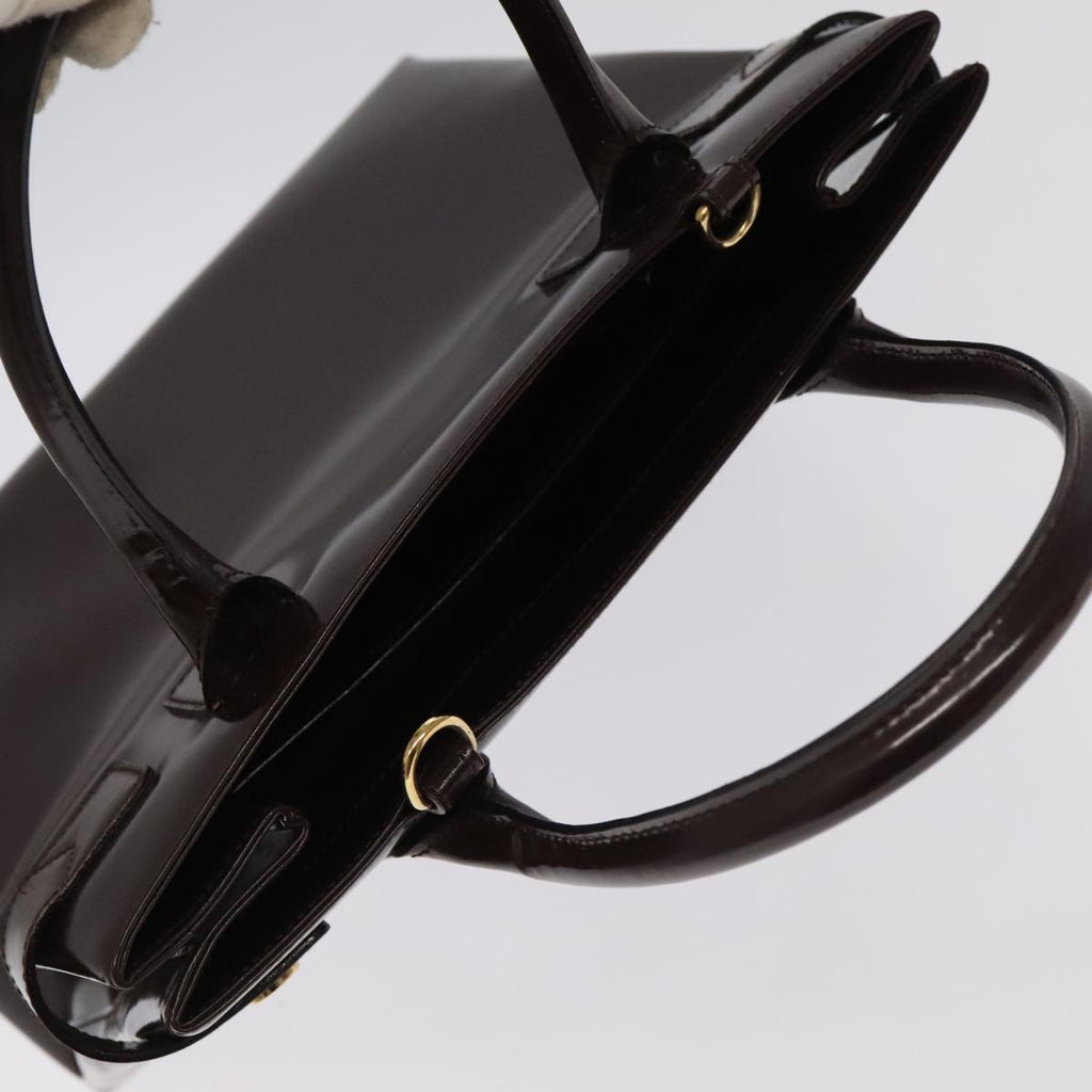 GUCCI Hand Bag Patent leather Brown Gold 97738
