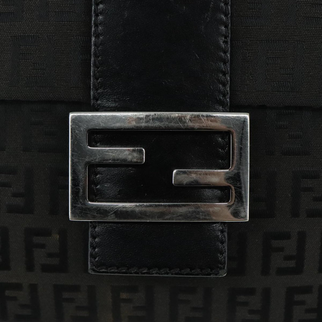 FENDI Zucchino Canvas Shoulder Bag Black 97778