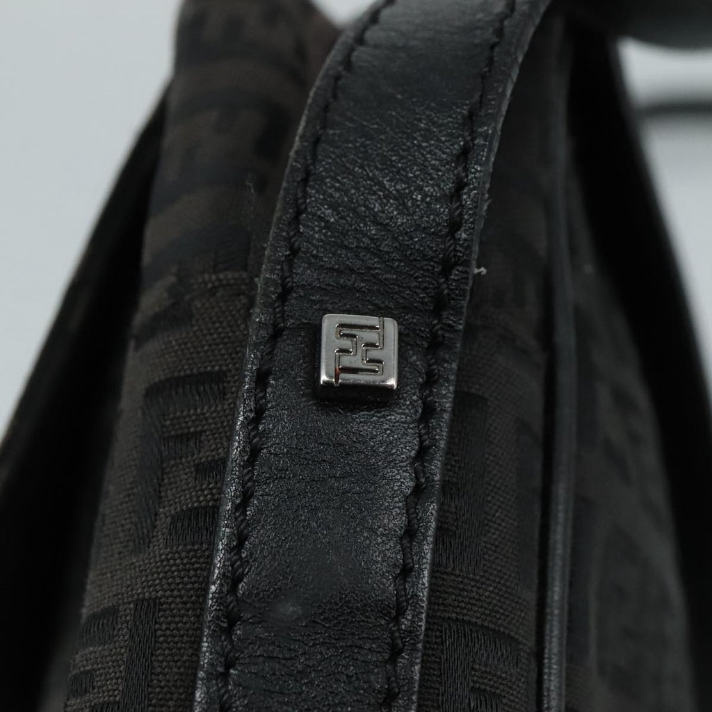 FENDI Zucchino Canvas Shoulder Bag Black 97778