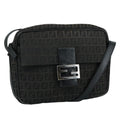 FENDI Zucchino Canvas Shoulder Bag Black 97778