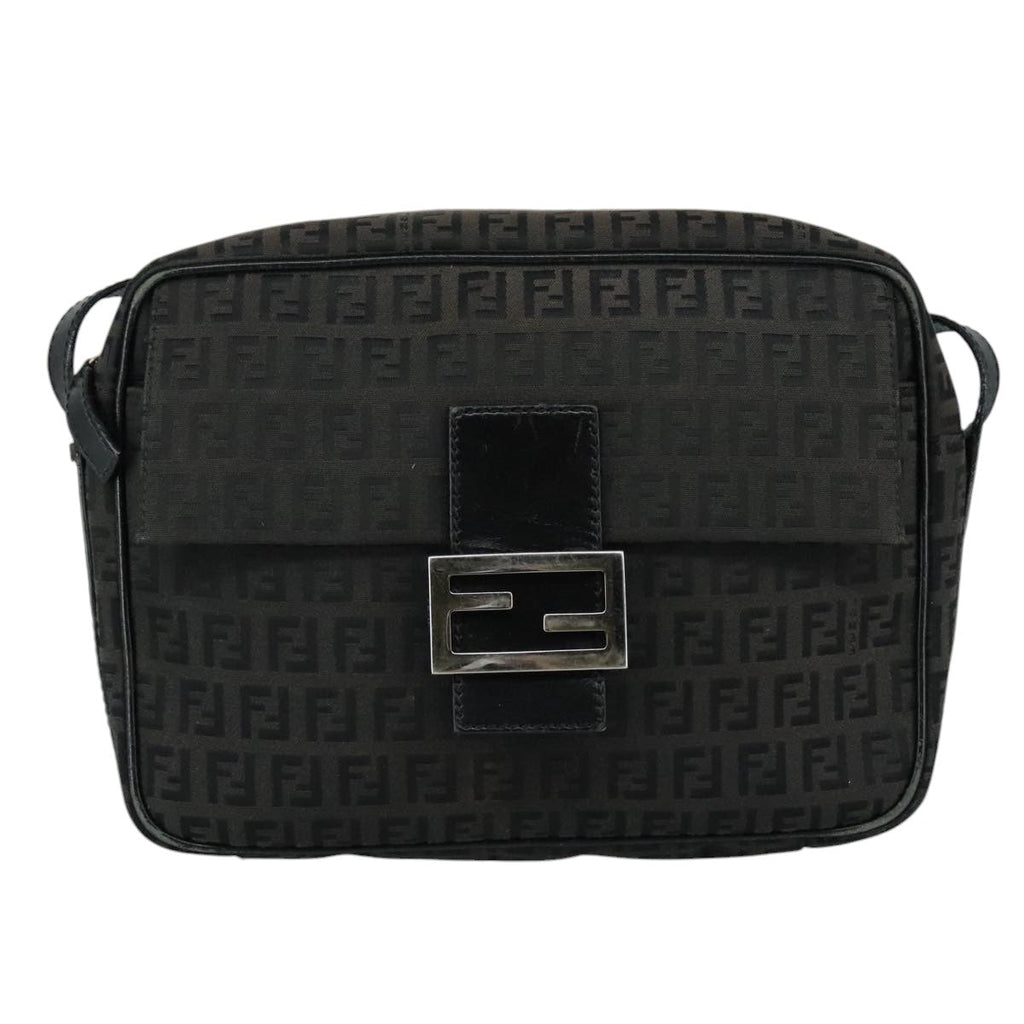 FENDI Zucchino Canvas Shoulder Bag Black 97778