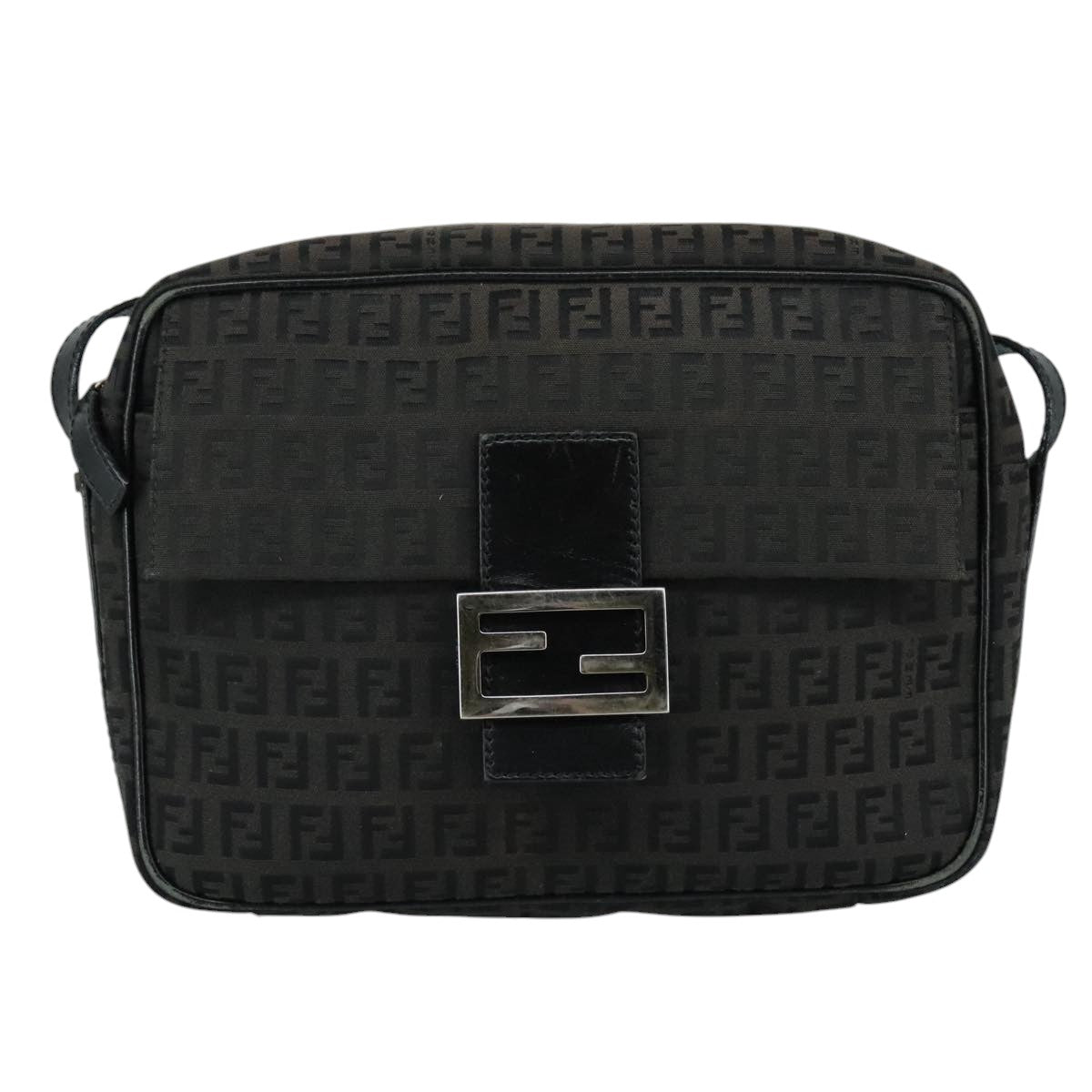 FENDI Zucchino Canvas Shoulder Bag Black 97778