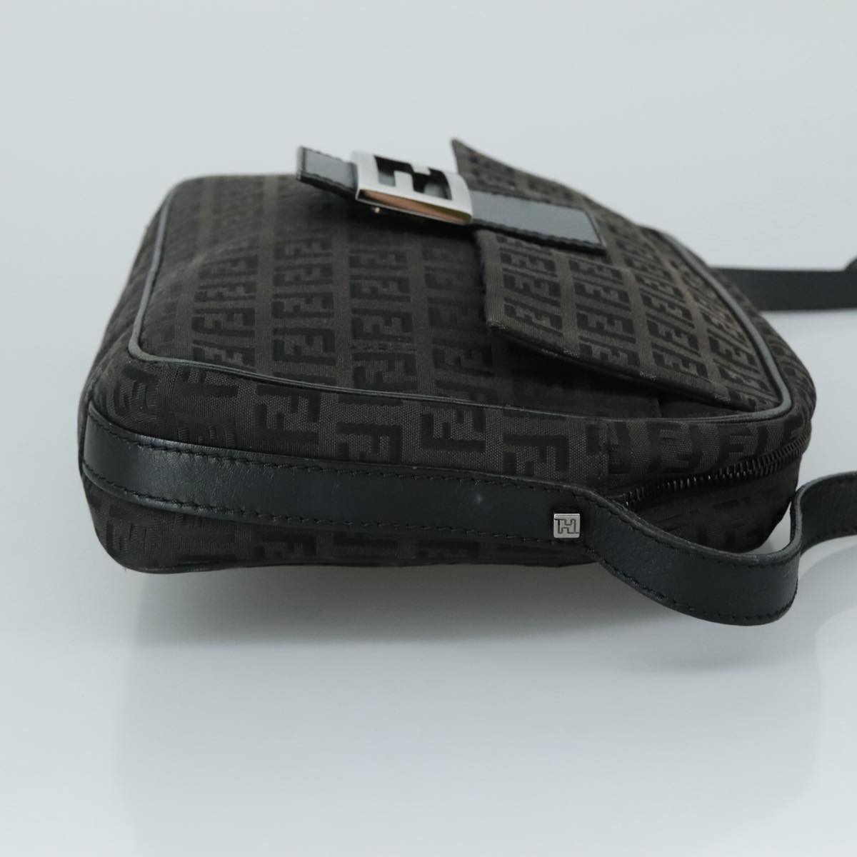 FENDI Zucchino Canvas Shoulder Bag Black 97778