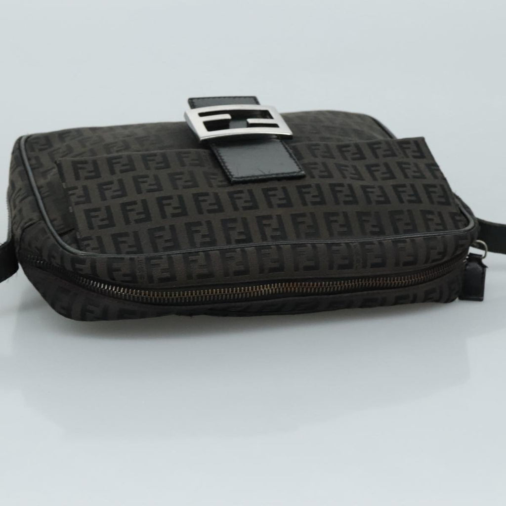FENDI Zucchino Canvas Shoulder Bag Black 97778