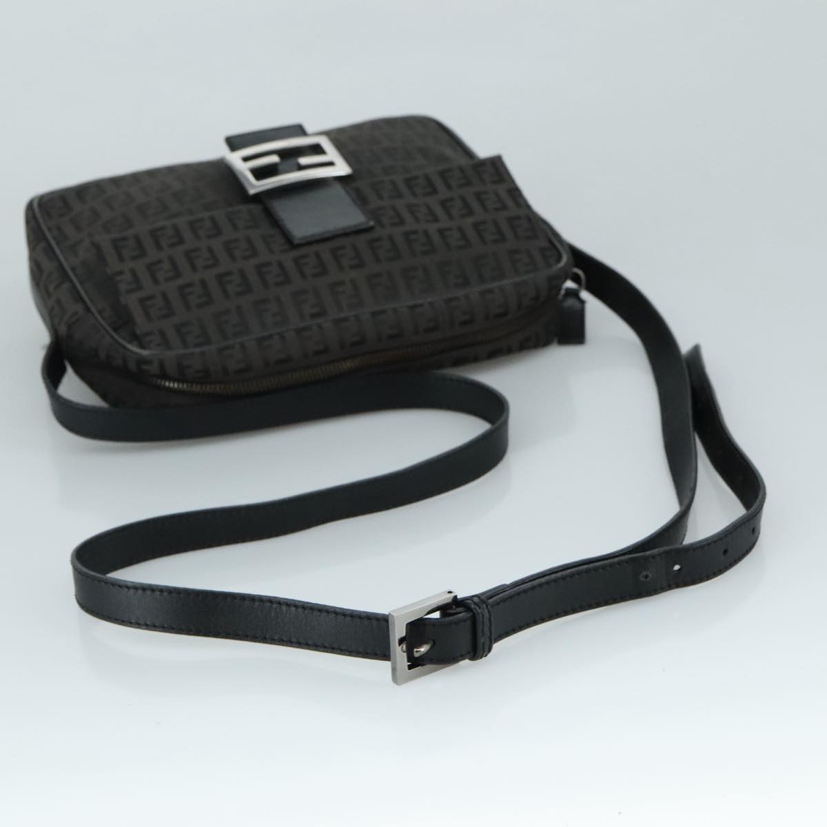 FENDI Zucchino Canvas Shoulder Bag Black 97778