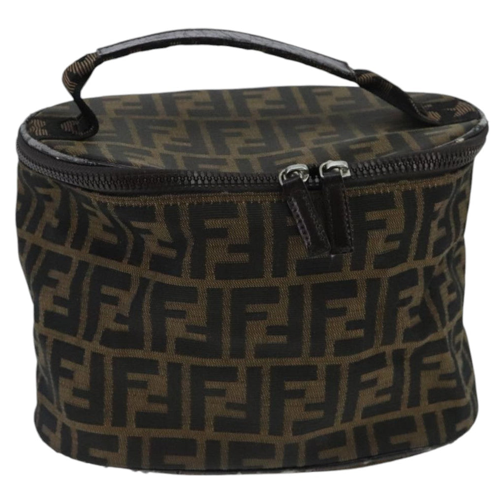 FENDI Zucca Canvas Vanity Pouch Brown Black Silver 97814
